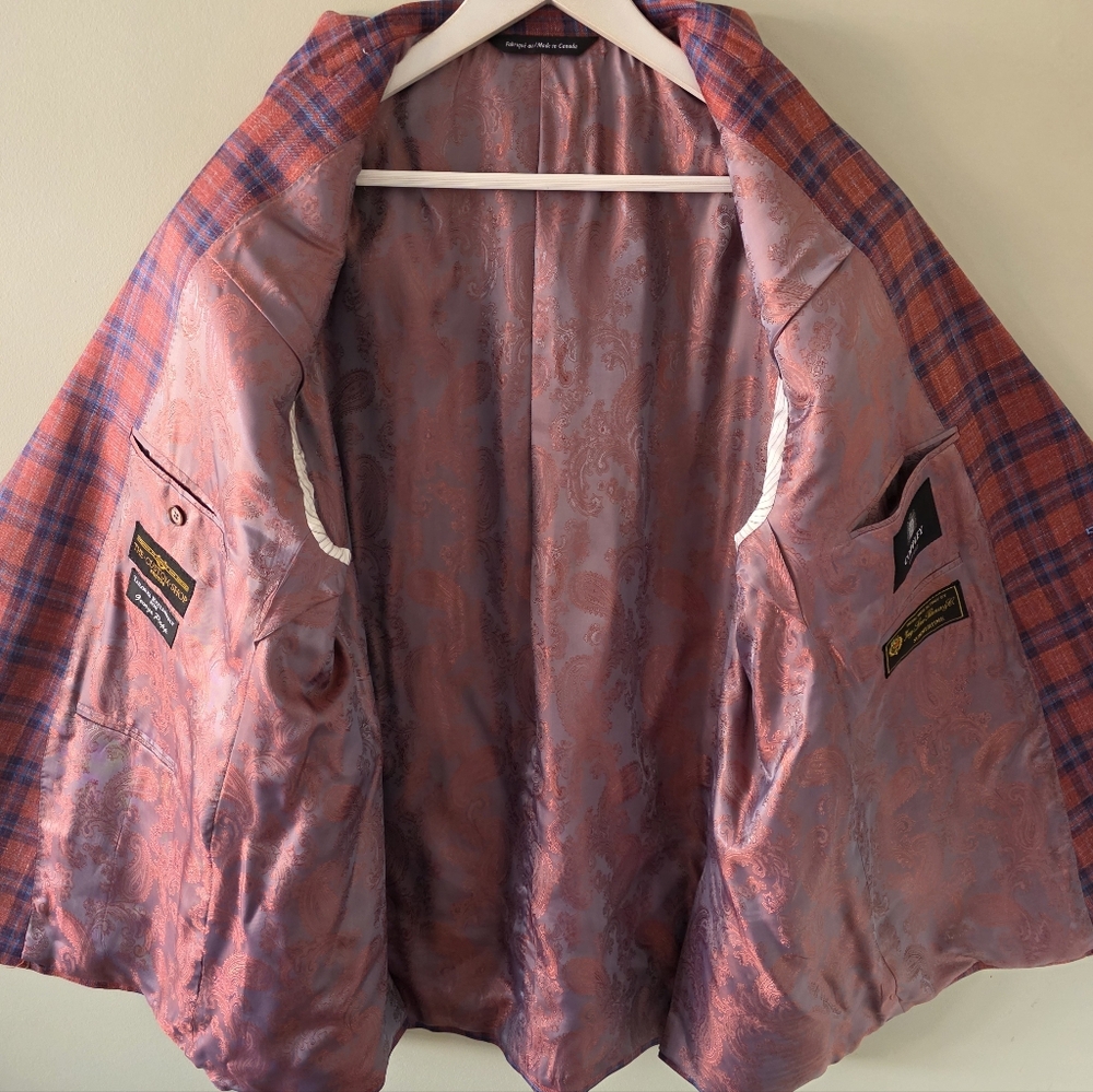 Coppley Loro Piana 50R Modern Contemporary Luxury Preppy Red Windowpane Blazer - Picture 15 of 16